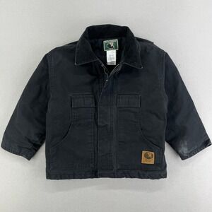 Berne Canvas Work Jacket Youth M (10-12) Black Detroit Style Distressed‎ Retro